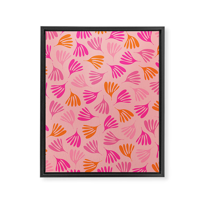 Hot Pink and Orange Wispy Leaves Modern Botanical Abstract Pattern Framed Canvas Print Gallery Image 1