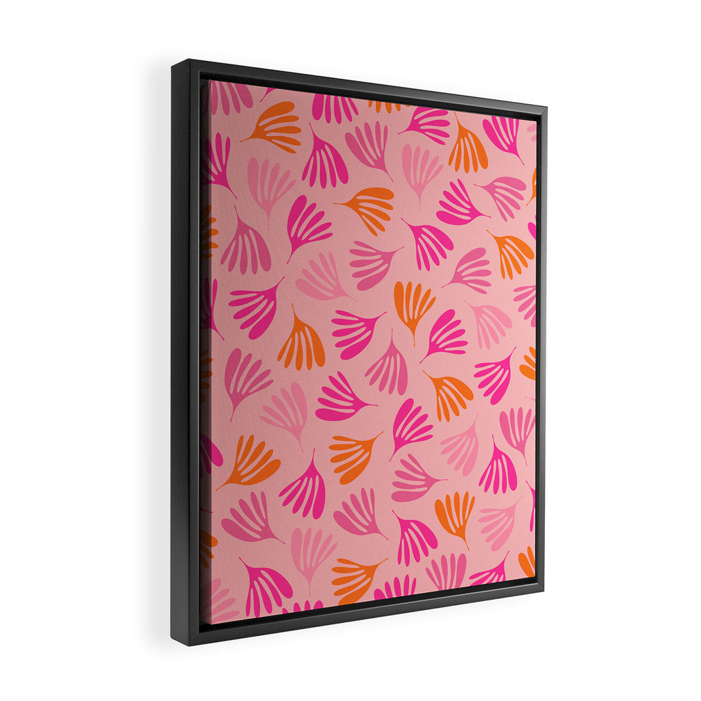 Hot Pink and Orange Wispy Leaves Modern Botanical Abstract Pattern Framed Canvas Print Gallery Image 2