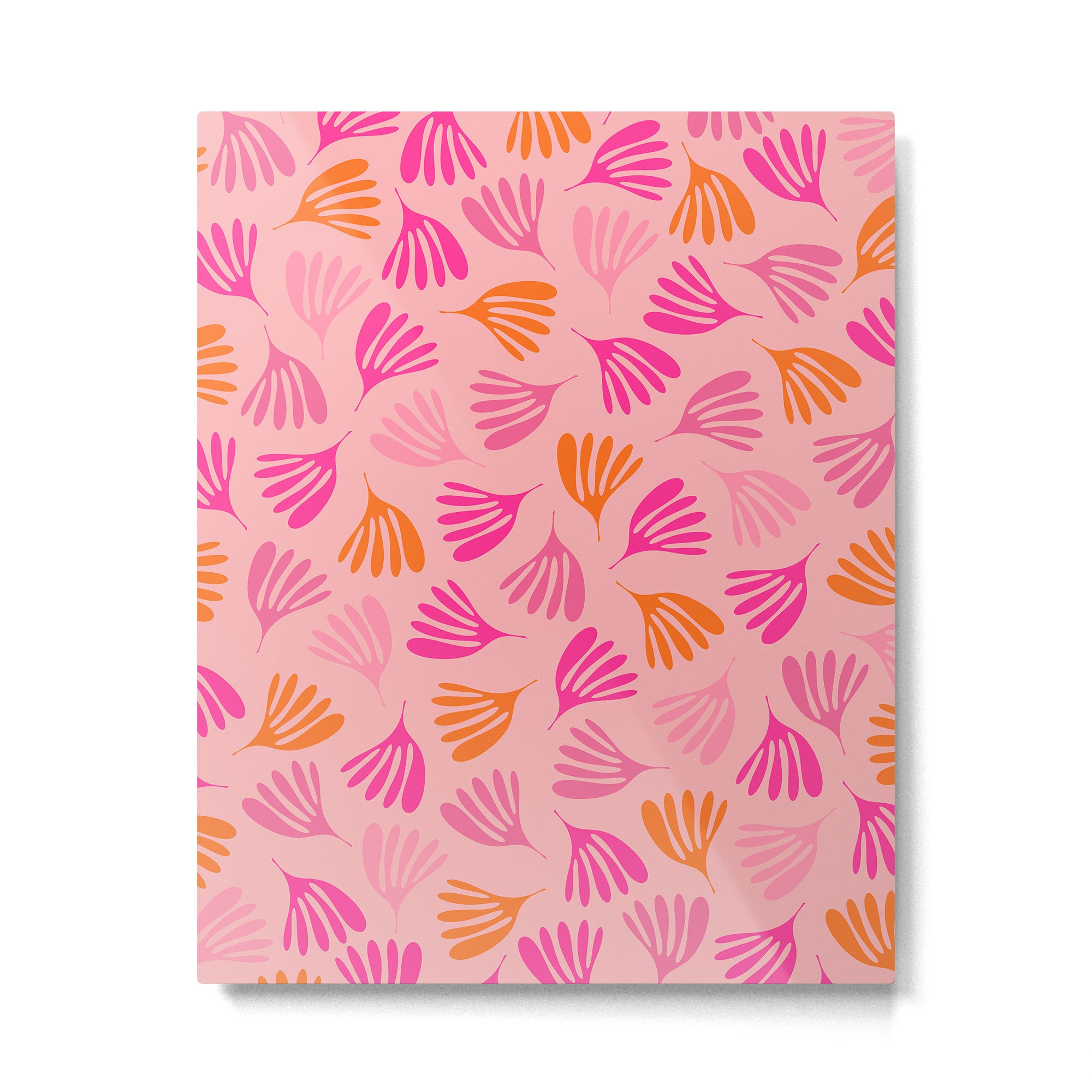 Hot Pink and Orange Wispy Leaves Modern Botanical Abstract Pattern Metal Print Gallery Image 4