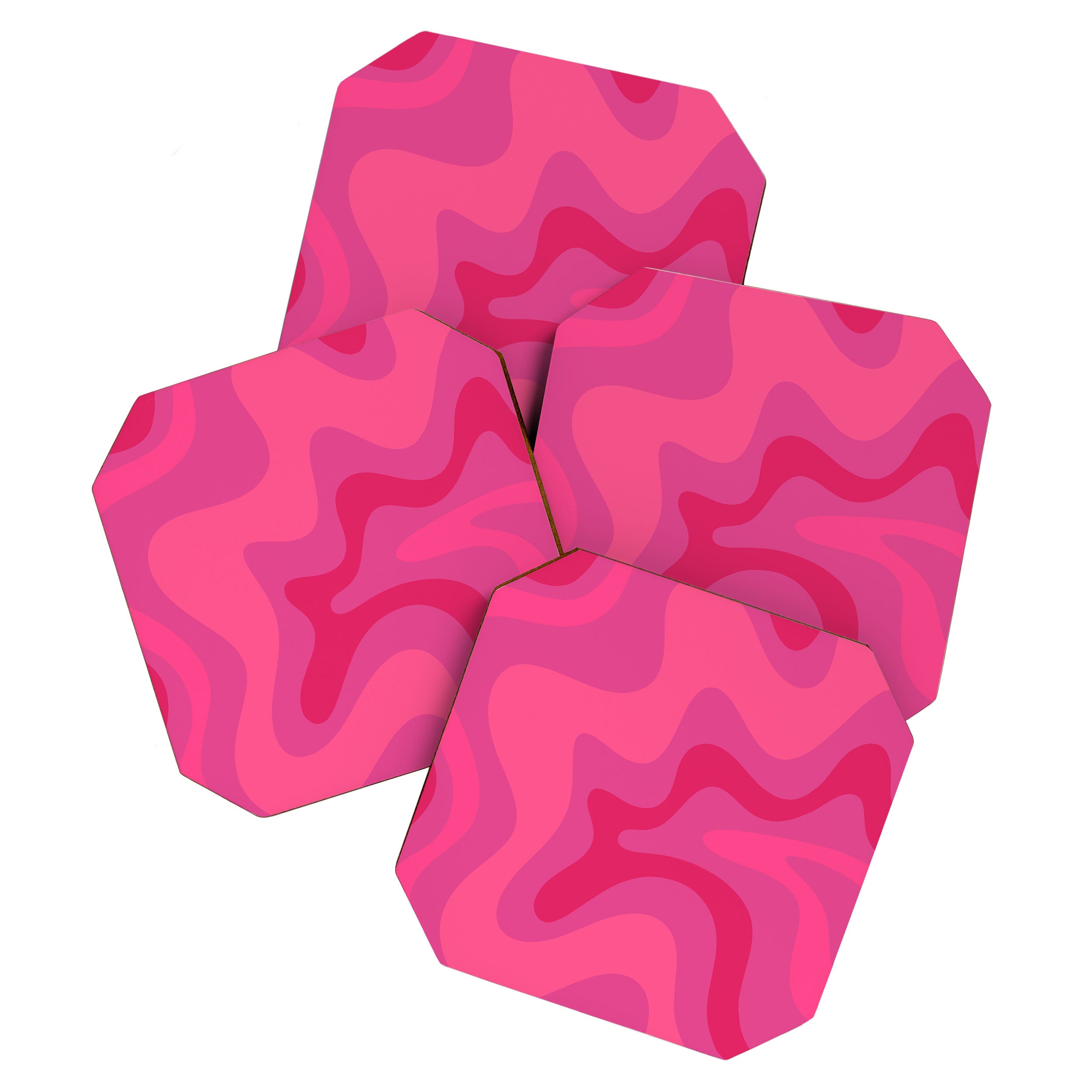 Hot Pink Maximalist Retro Liquid Swirl Abstract Pattern Square Coaster Gallery Image 1