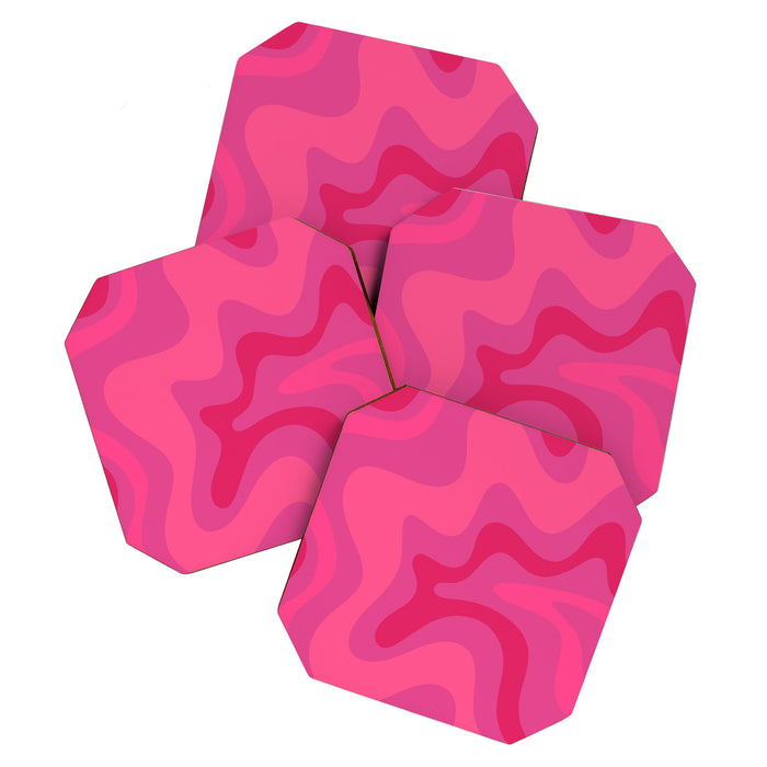 Hot Pink Maximalist Retro Liquid Swirl Abstract Pattern Square Coaster Gallery Image 1