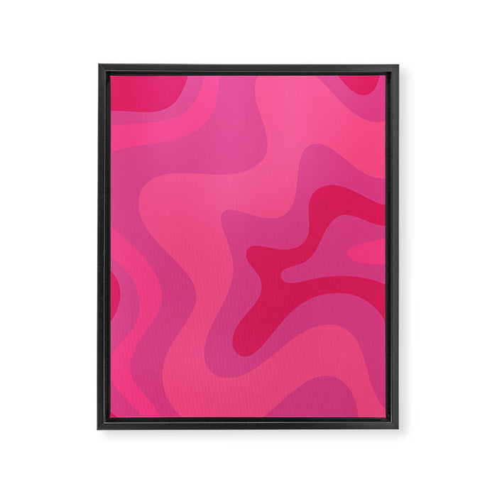 Hot Pink Maximalist Retro Liquid Swirl Abstract Pattern Square Framed Canvas Print Gallery Image 1
