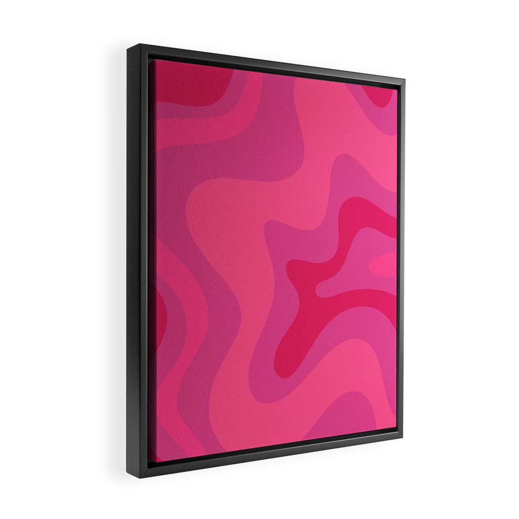 Hot Pink Maximalist Retro Liquid Swirl Abstract Pattern Square Framed Canvas Print Gallery Image 2