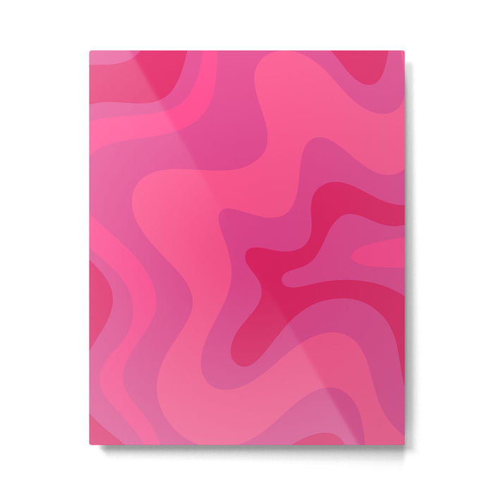 Hot Pink Maximalist Retro Liquid Swirl Abstract Pattern Square Metal Print Gallery Image 1