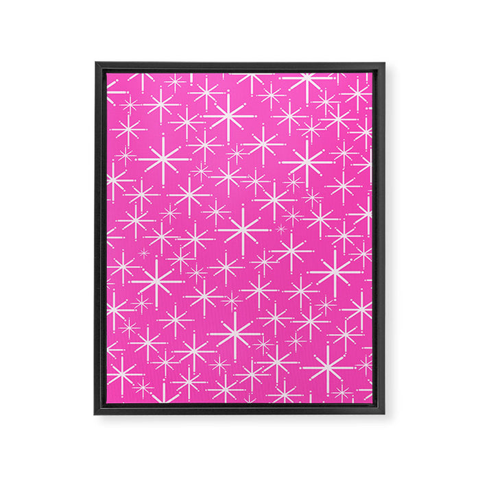 Hot Pink Mid Century Modern Twinkling Stars Retro Atomic Pattern Framed Canvas Print Gallery Image 1