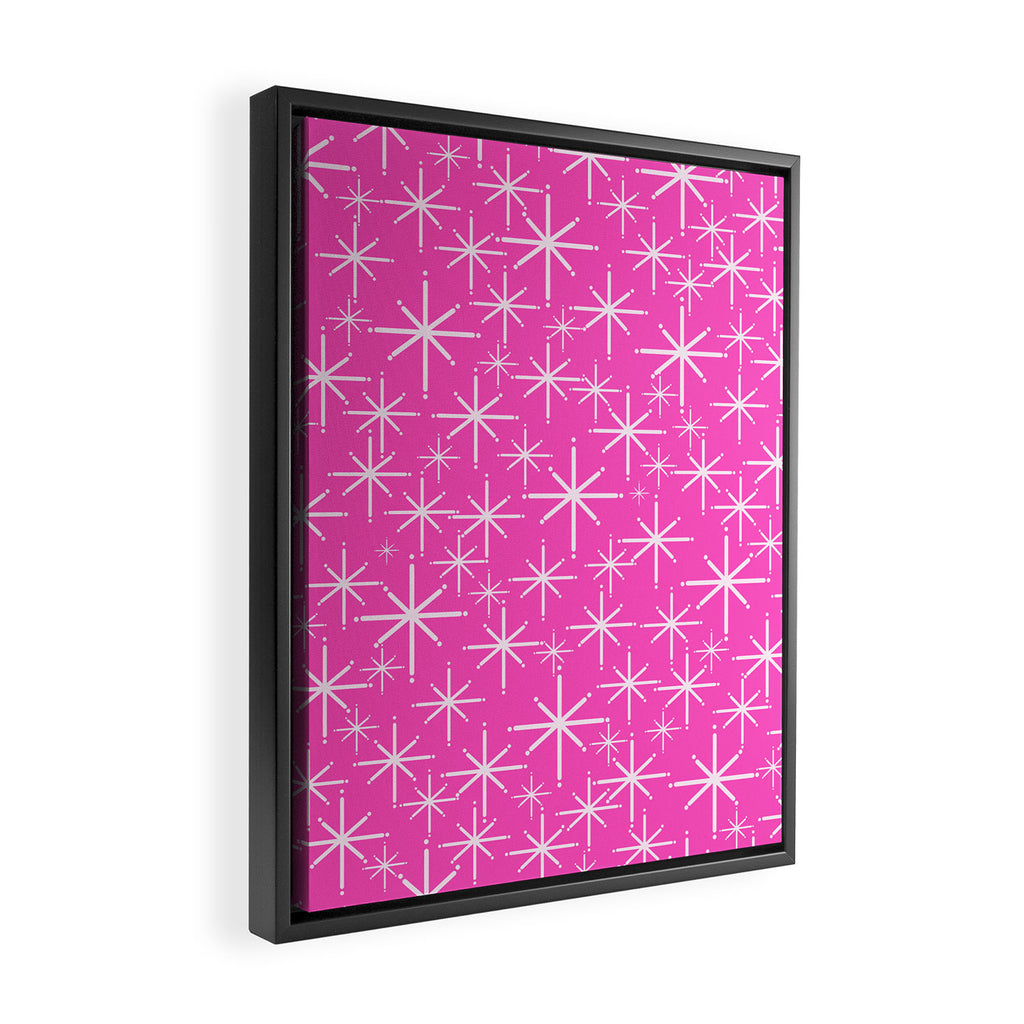 Hot Pink Mid Century Modern Twinkling Stars Retro Atomic Pattern Framed Canvas Print Gallery Image 2