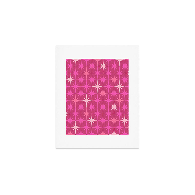 Hot Pink Stars Mid Century Modern Atomic Age Starburst Pattern Art Print Gallery Image 1