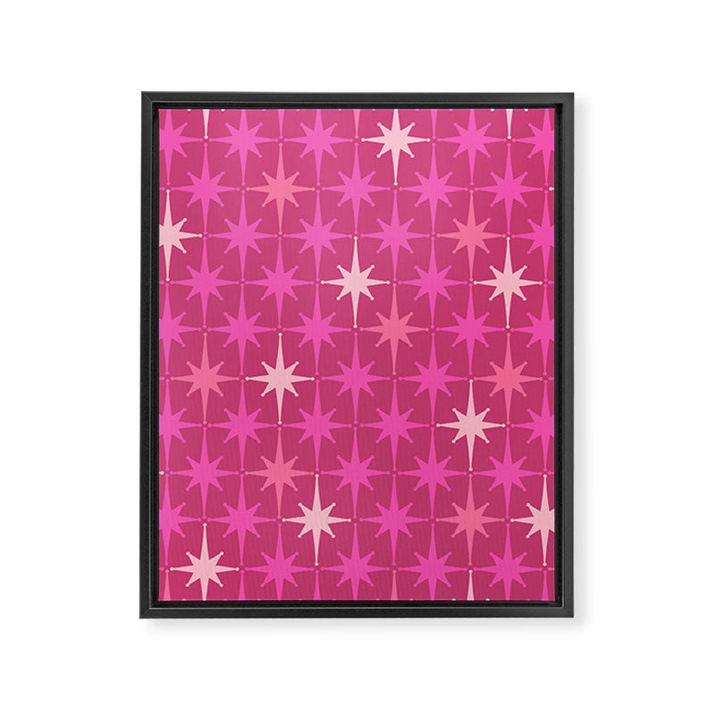 Hot Pink Stars Mid Century Modern Atomic Age Starburst Pattern Framed Canvas Print Gallery Image 6