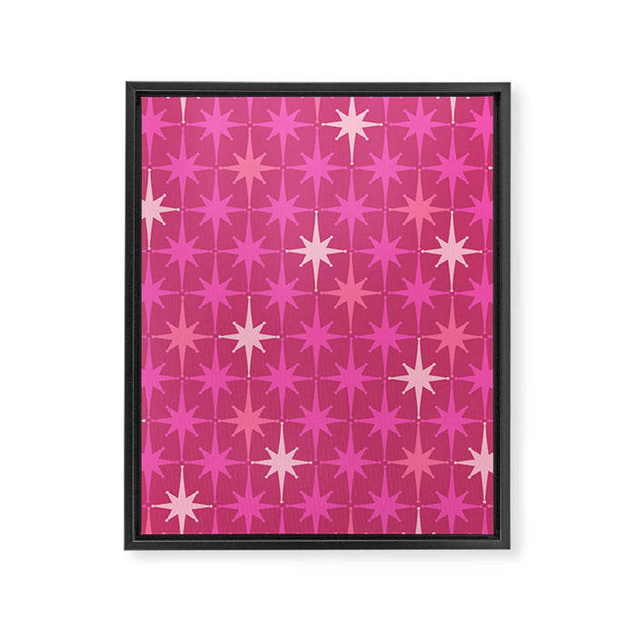 Hot Pink Stars Mid Century Modern Atomic Age Starburst Pattern Framed Canvas Print Gallery Image 1
