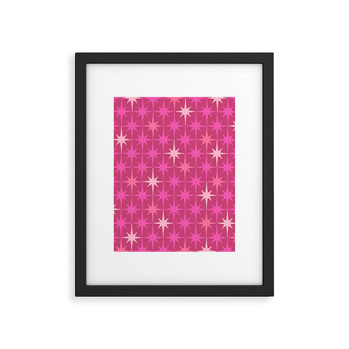 Hot Pink Stars Mid Century Modern Atomic Age Starburst Pattern Framed Art Print Gallery Image 1