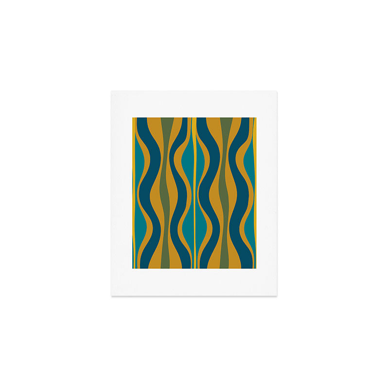 Hourglass Abstract Mid Century Modern Pattern in Moroccan Blue, Green, Teal, and Mustard Art Print Gallery Image 1