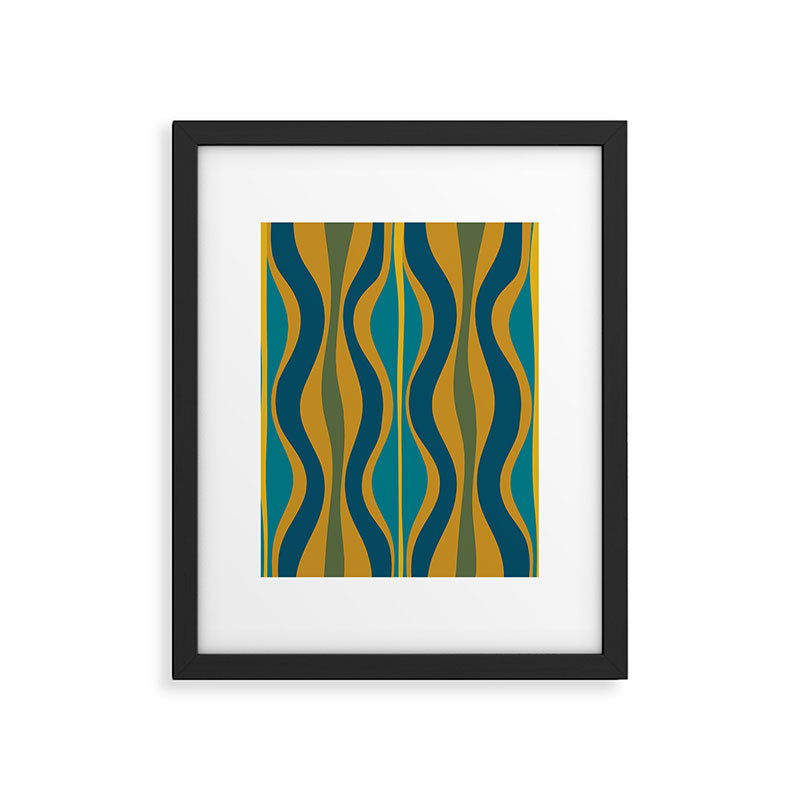 Hourglass Abstract Mid Century Modern Pattern in Moroccan Blue, Green, Teal, and Mustard Framed Art Print Gallery Image 5