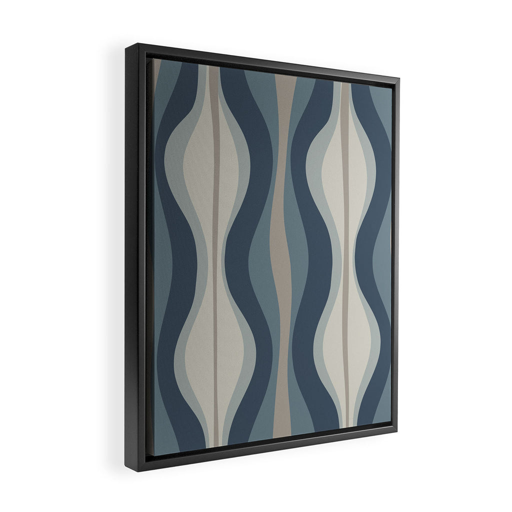 Hourglass Abstract Mid Century Modern Pattern in Neutral Blue Gray Tones Framed Canvas Print Gallery Image 2