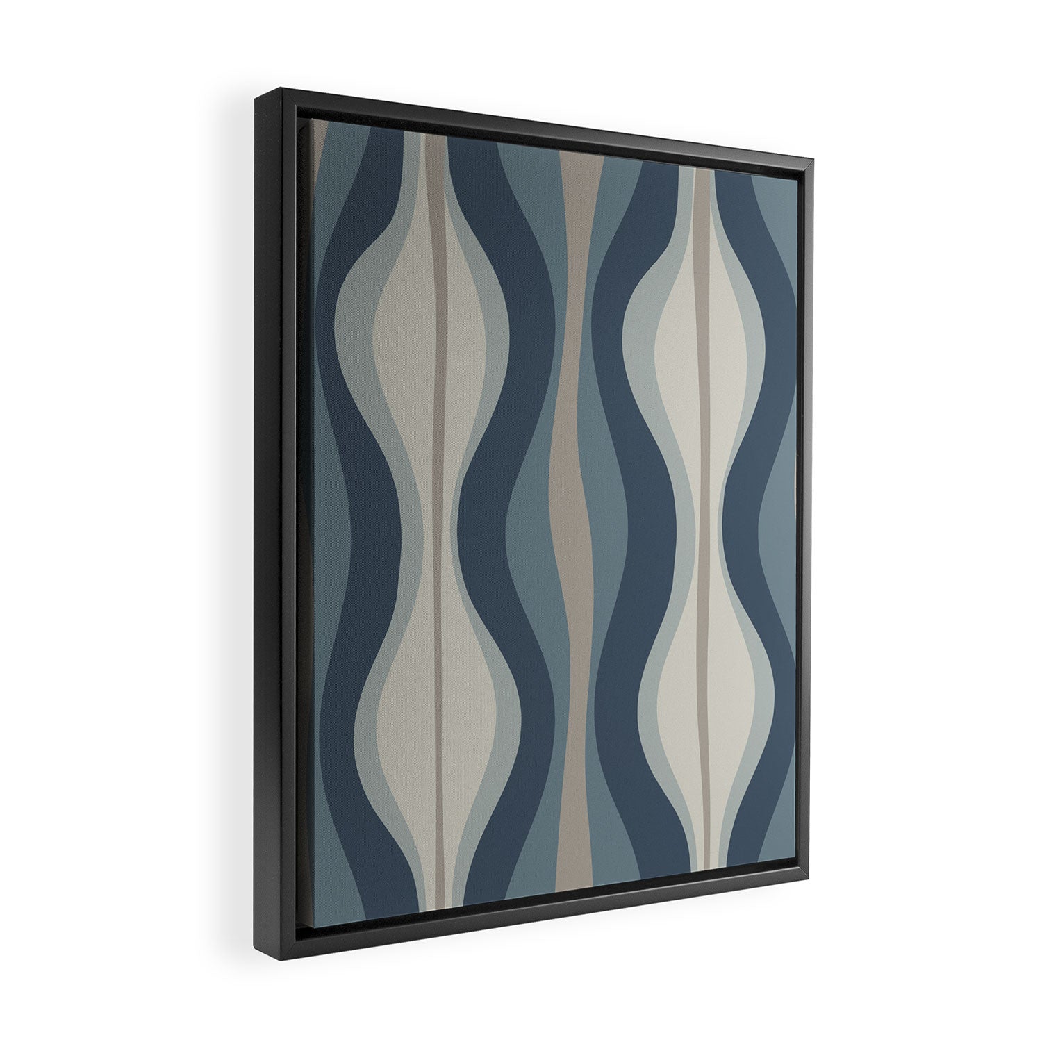 Hourglass Abstract Mid Century Modern Pattern in Neutral Blue Gray Tones Framed Canvas Print Gallery Image 2