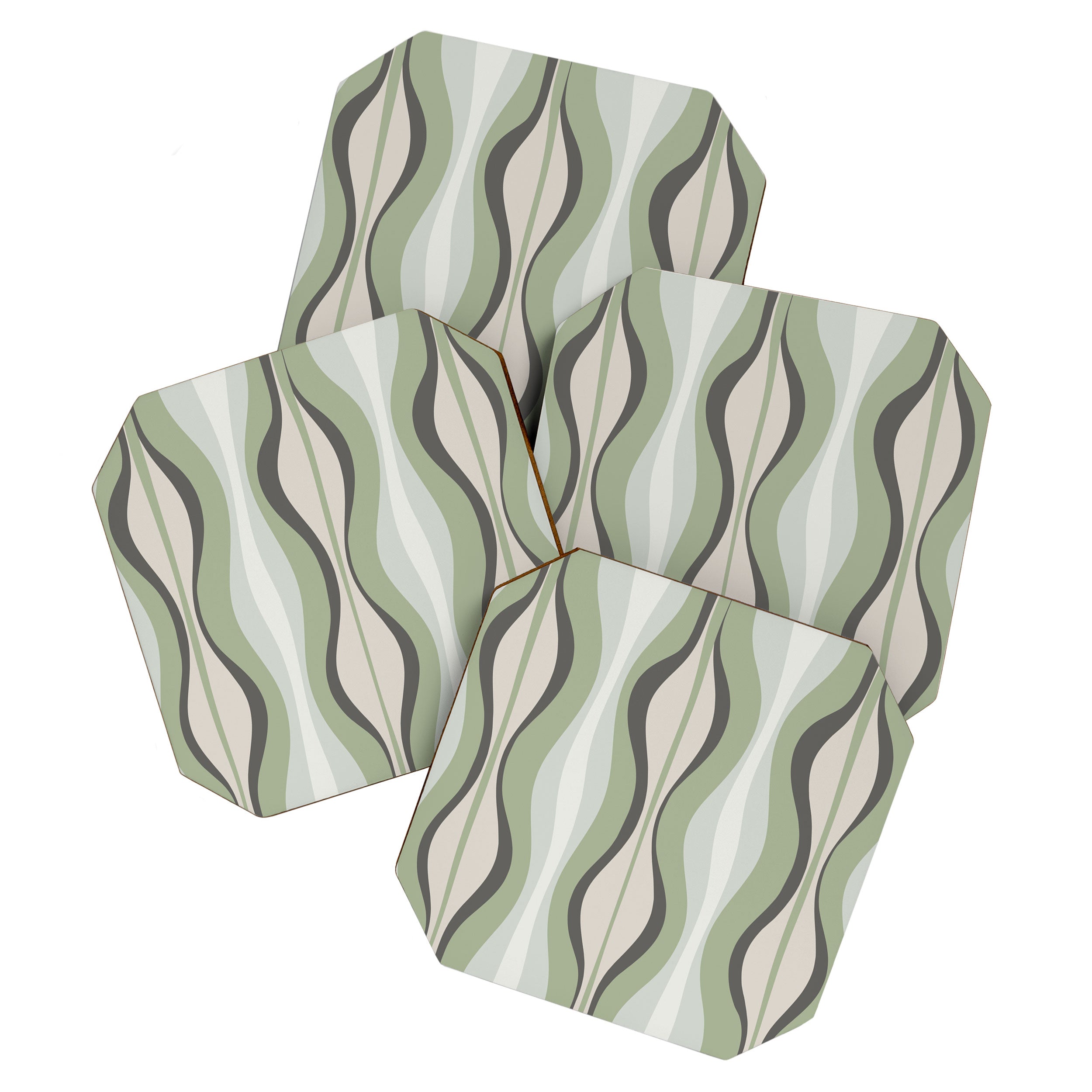 Hourglass Abstract Mid Century Modern Pattern in Sage Green, Gray, and Cream Beige Coaster Gallery Image 1