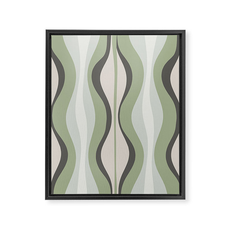 Hourglass Abstract Mid Century Modern Pattern in Sage Green, Gray, and Cream Beige Framed Canvas Print Gallery Image 6