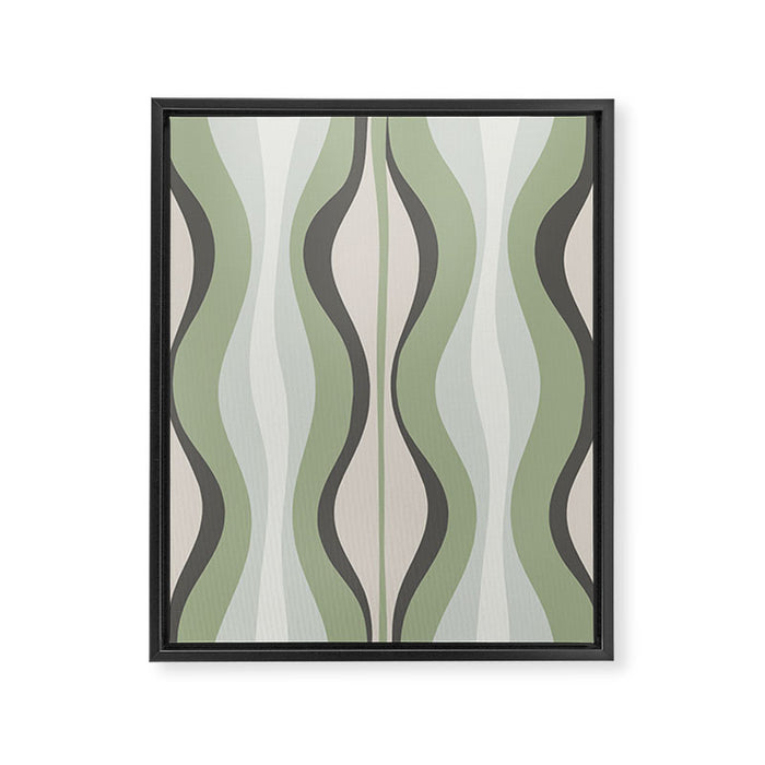 Hourglass Abstract Mid Century Modern Pattern in Sage Green, Gray, and Cream Beige Framed Canvas Print Gallery Image 1