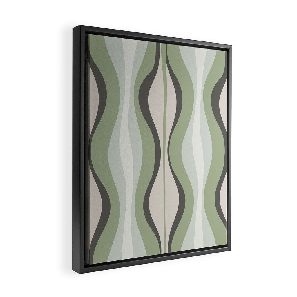 Hourglass Abstract Mid Century Modern Pattern in Sage Green, Gray, and Cream Beige Framed Canvas Print Gallery Image 2