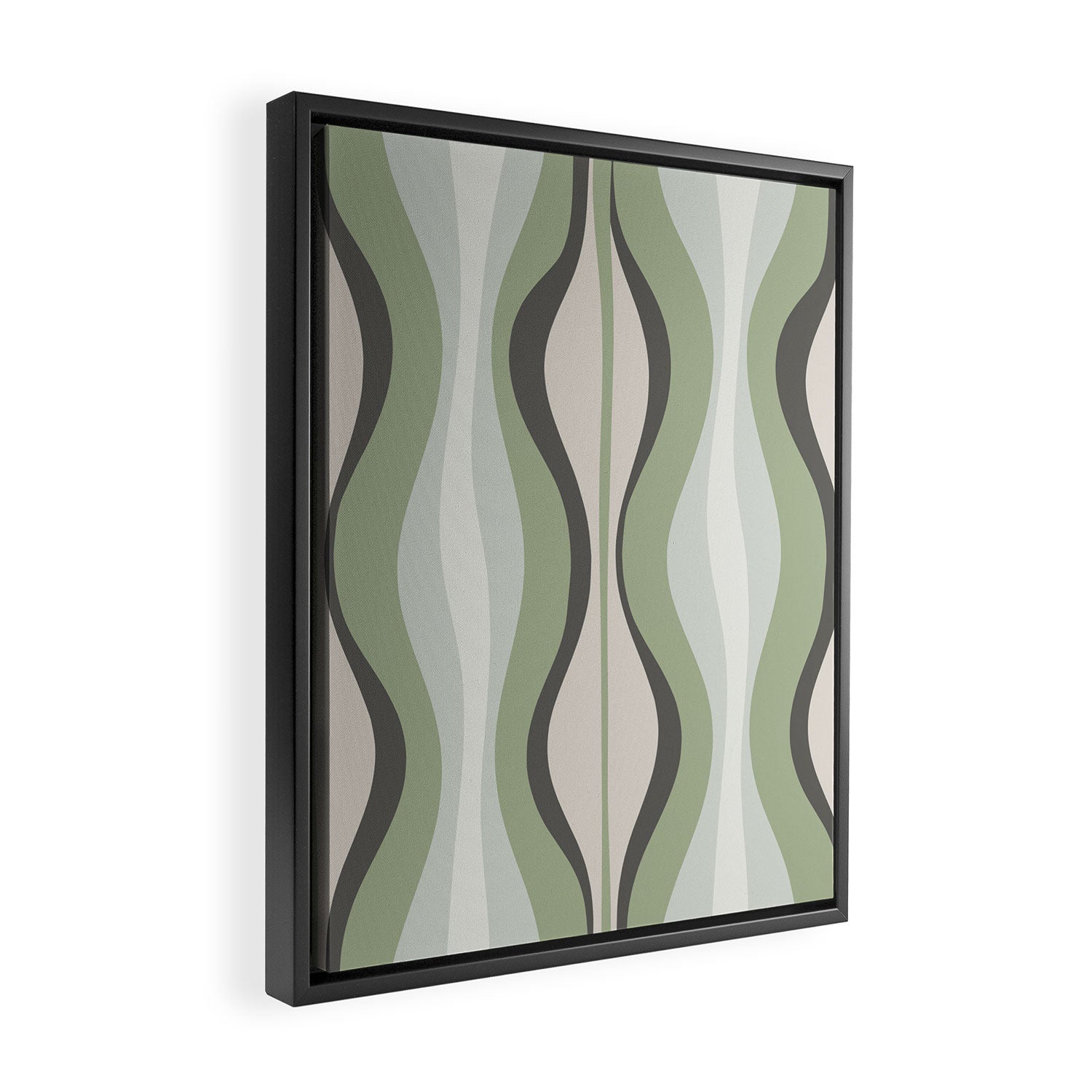 Hourglass Abstract Mid Century Modern Pattern in Sage Green, Gray, and Cream Beige Framed Canvas Print Gallery Image 2