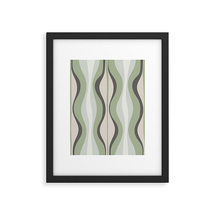 Hourglass Abstract Mid Century Modern Pattern in Sage Green, Gray, and Cream Beige Framed Art Print Gallery Image 1