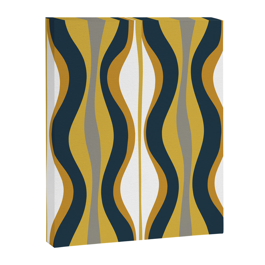Hourglass Abstract Mid Century Modern Retro Pattern in Mustard Yellow, Navy Blue, Grey, and White Canvas Print Gallery Image 6