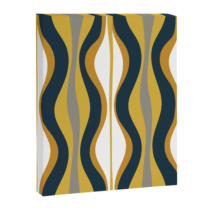 Hourglass Abstract Mid Century Modern Retro Pattern in Mustard Yellow, Navy Blue, Grey, and White Canvas Print Gallery Image 1