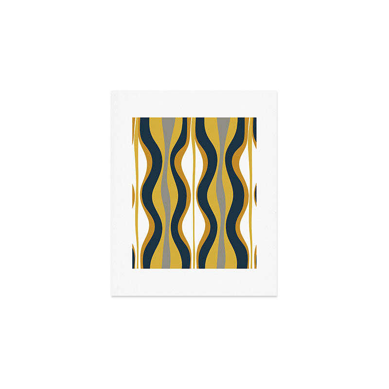 Hourglass Abstract Mid Century Modern Retro Pattern in Mustard Yellow, Navy Blue, Grey, and White Art Print Gallery Image 1