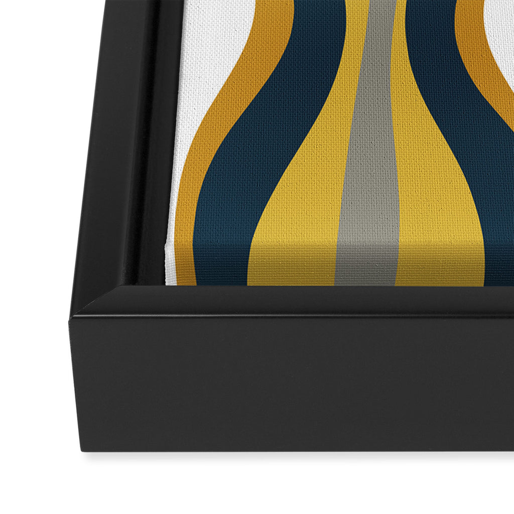 Hourglass Abstract Mid Century Modern Retro Pattern in Mustard Yellow, Navy Blue, Grey, and White Framed Canvas Print Gallery Image 3