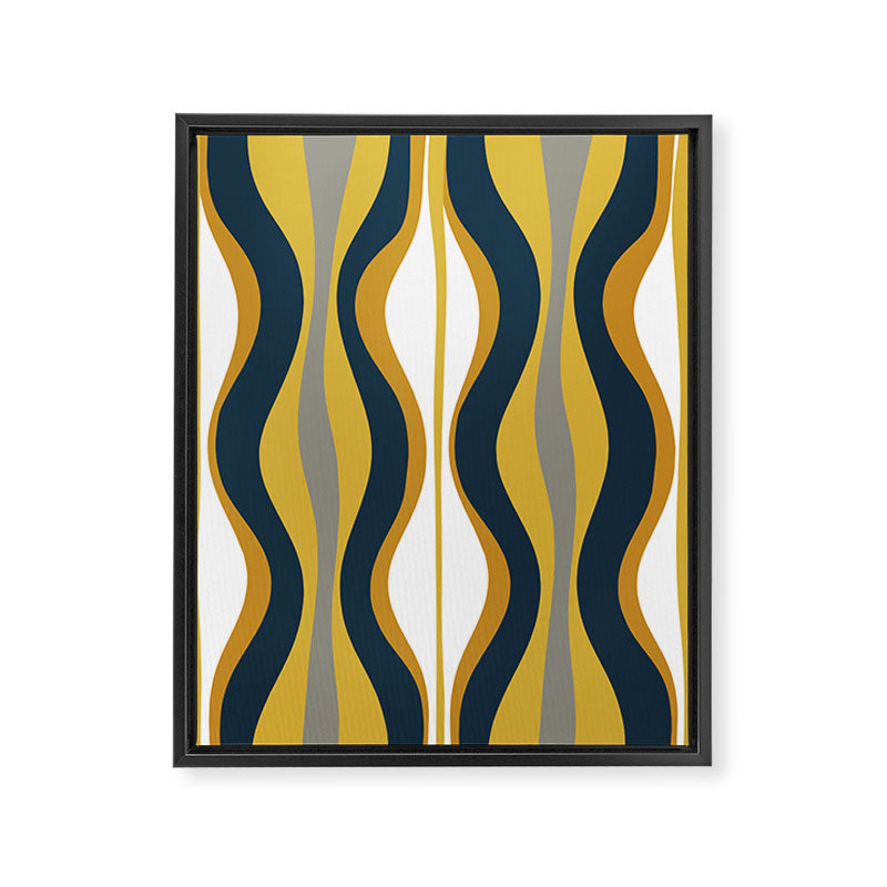 Hourglass Abstract Mid Century Modern Retro Pattern in Mustard Yellow, Navy Blue, Grey, and White Framed Canvas Print Gallery Image 6