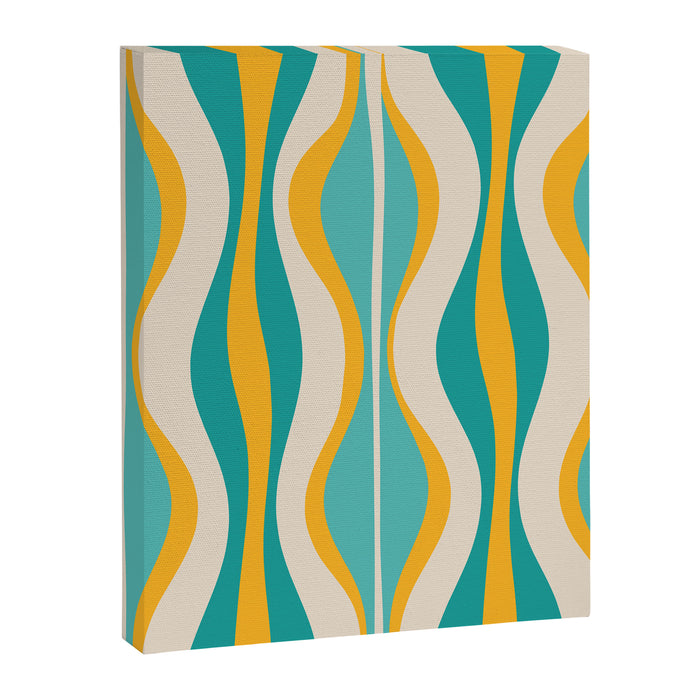 Hourglass Abstract Midcentury Modern Pattern Turquoise Teal Mustard Beige Cream Canvas Print Gallery Image 1