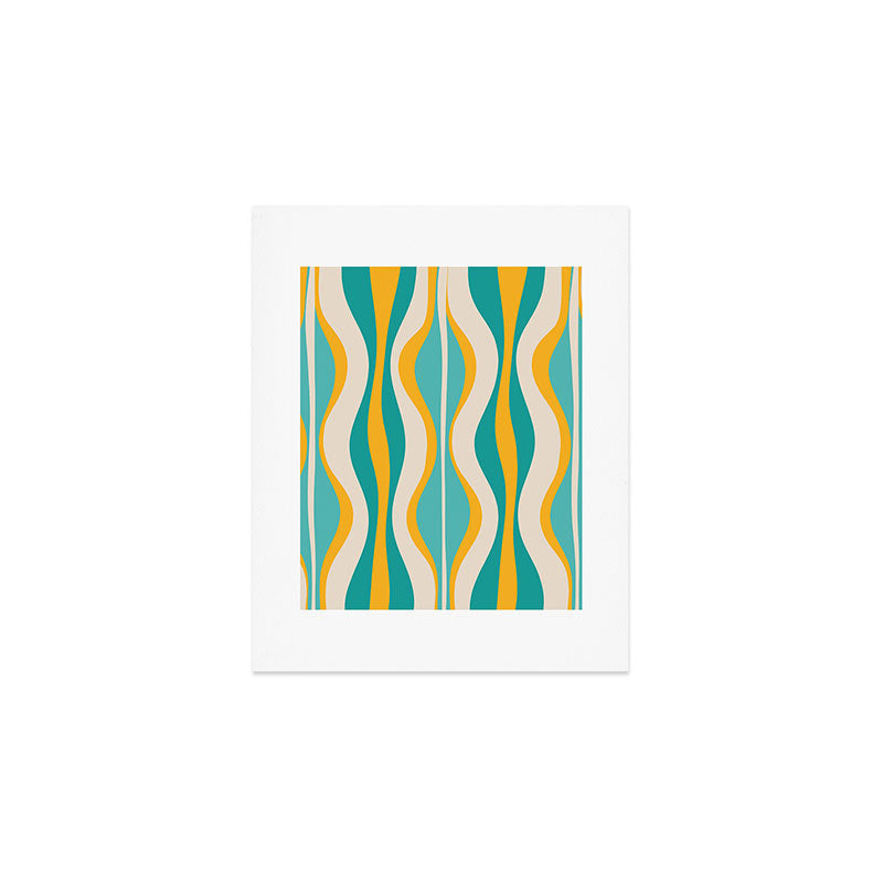 Hourglass Abstract Midcentury Modern Pattern Turquoise Teal Mustard Beige Cream Art Print Gallery Image 1