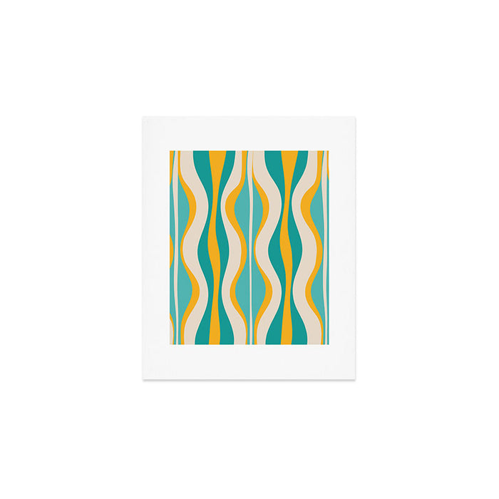 Hourglass Abstract Midcentury Modern Pattern Turquoise Teal Mustard Beige Cream Art Print Gallery Image 1