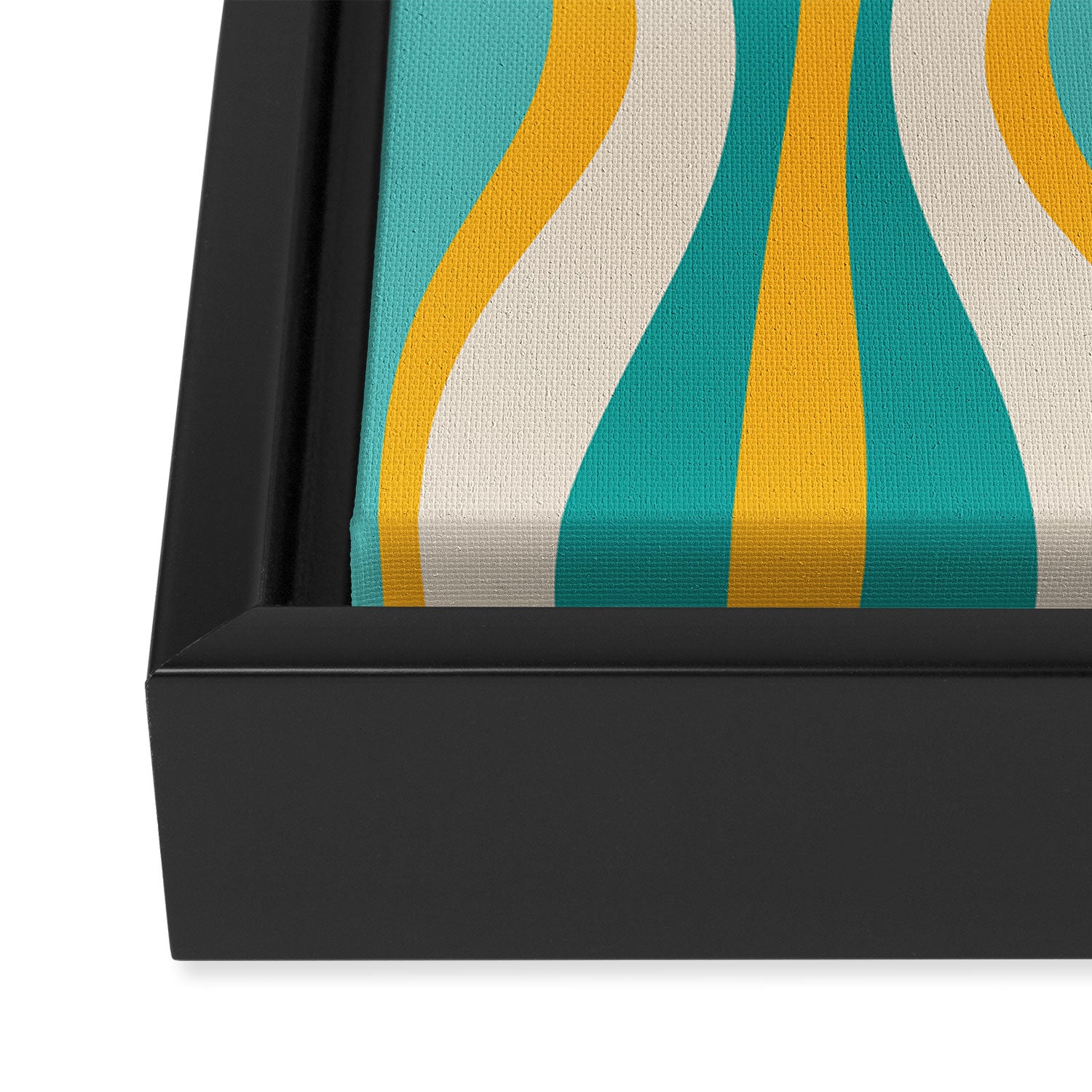 Hourglass Abstract Midcentury Modern Pattern Turquoise Teal Mustard Beige Cream Framed Canvas Print Gallery Image 3