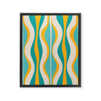 Hourglass Abstract Midcentury Modern Pattern Turquoise Teal Mustard Beige Cream Framed Canvas Print Gallery Image 6