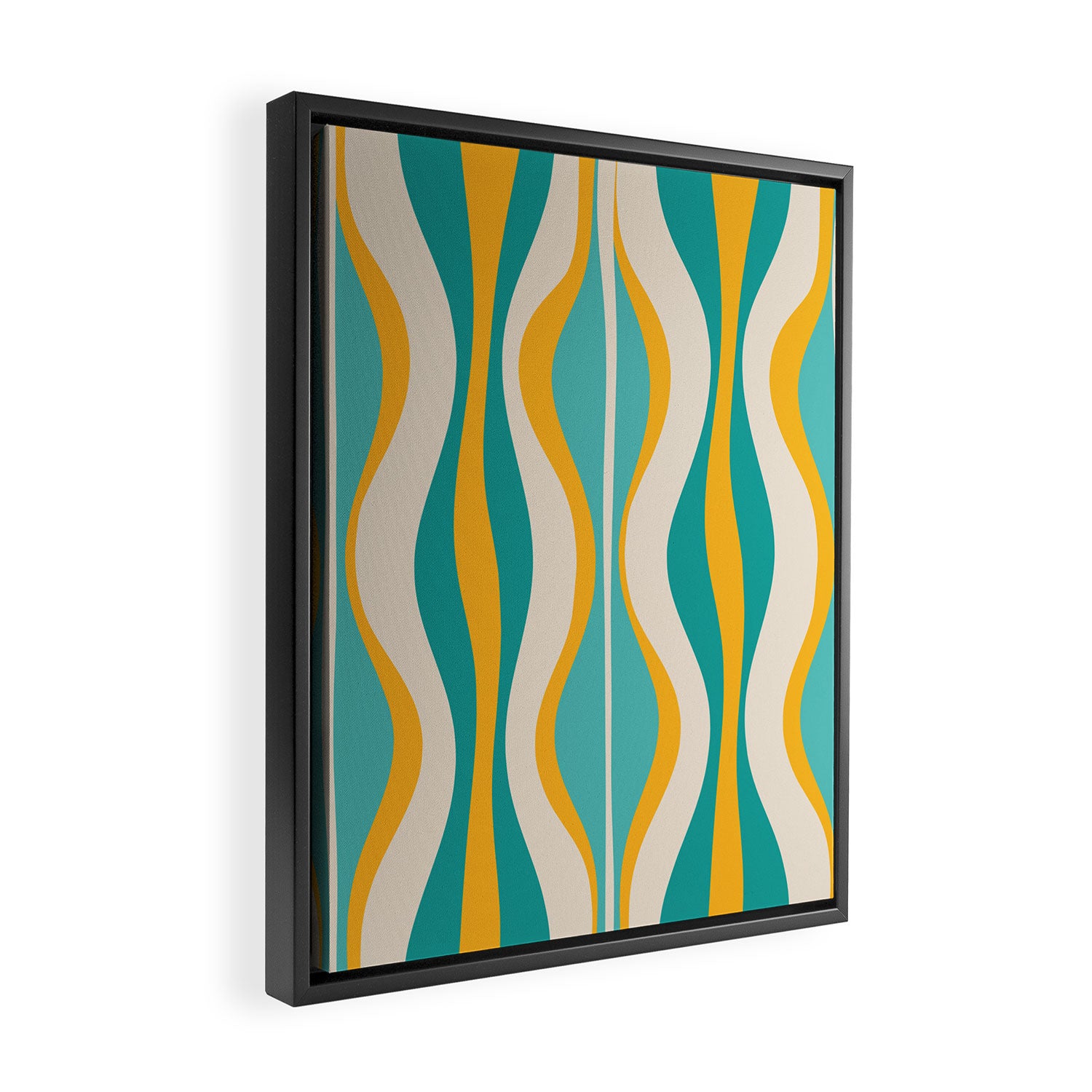 Hourglass Abstract Midcentury Modern Pattern Turquoise Teal Mustard Beige Cream Framed Canvas Print Gallery Image 2