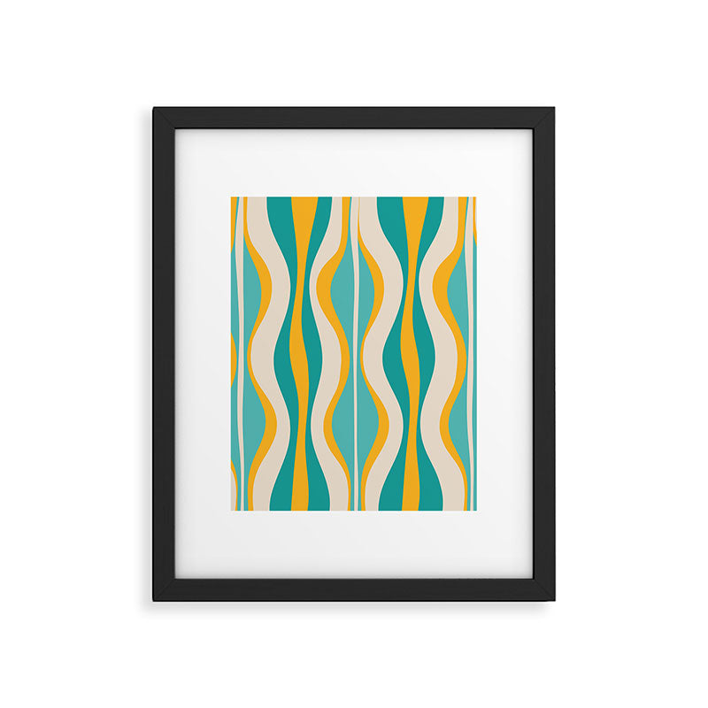 Hourglass Abstract Midcentury Modern Pattern Turquoise Teal Mustard Beige Cream Framed Art Print Gallery Image 4