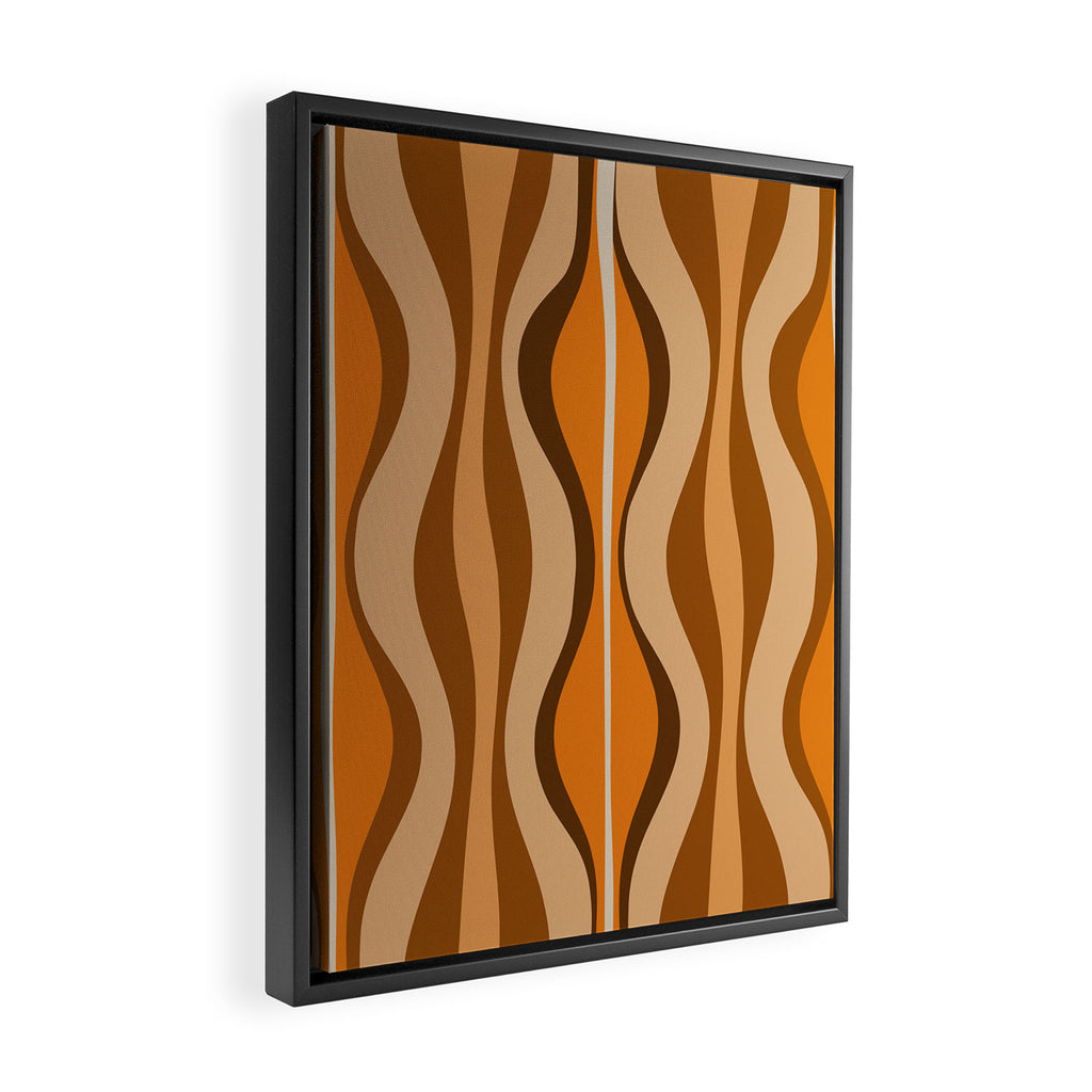 Hourglass Abstract Mid-century Modern Pattern in 70s Brown Orange Beige Framed Canvas Print Gallery Image 2