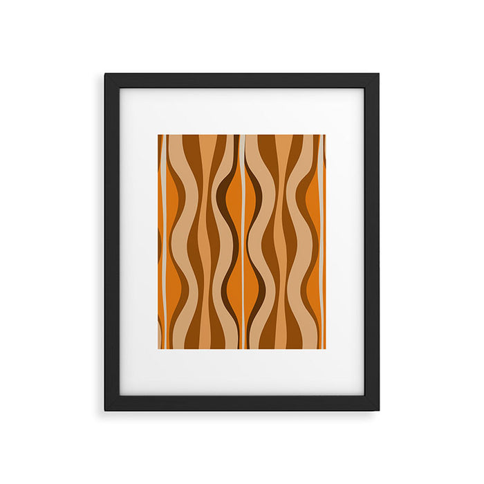 Hourglass Abstract Mid-century Modern Pattern in 70s Brown Orange Beige Framed Art Print Gallery Image 1