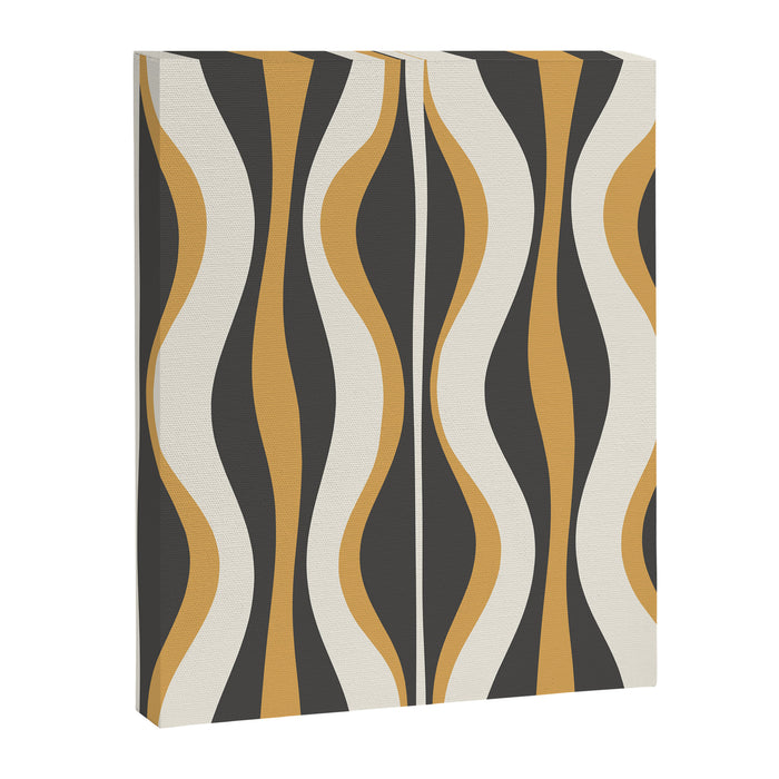 Hourglass Abstract Mid-century Modern Pattern in Charcoal Grey, Muted Mustard Gold, and Cream  Canvas Print Gallery Image 1