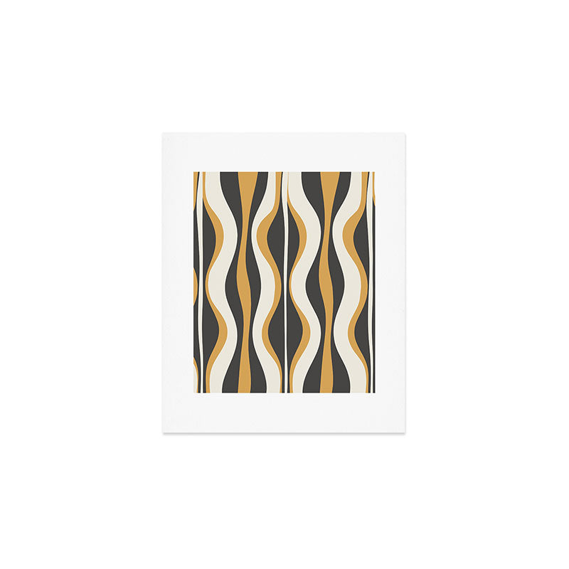 Hourglass Abstract Mid-century Modern Pattern in Charcoal Grey, Muted Mustard Gold, and Cream  Art Print Gallery Image 1
