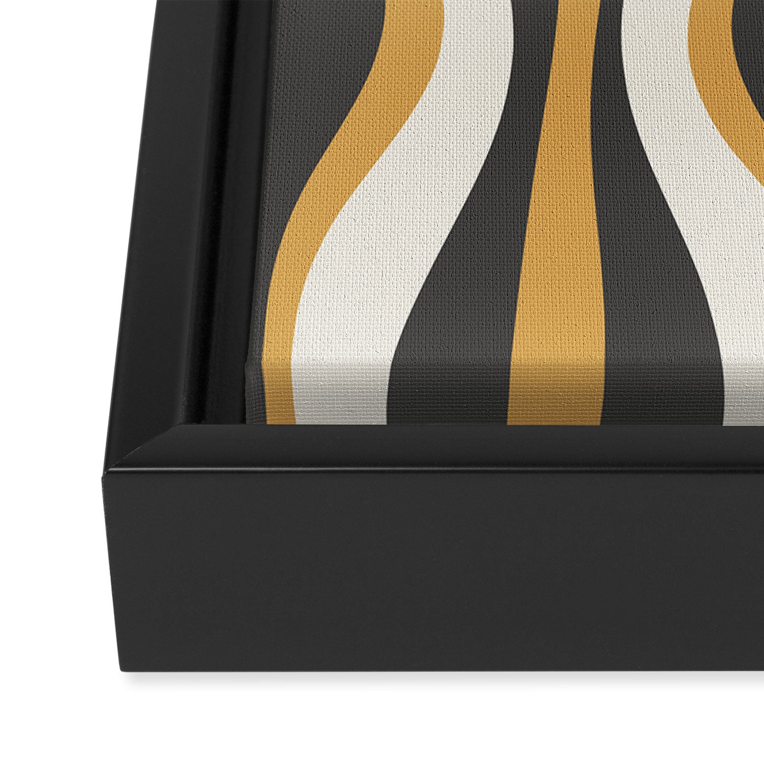 Hourglass Abstract Mid-century Modern Pattern in Charcoal Grey, Muted Mustard Gold, and Cream  Framed Canvas Print Gallery Image 3