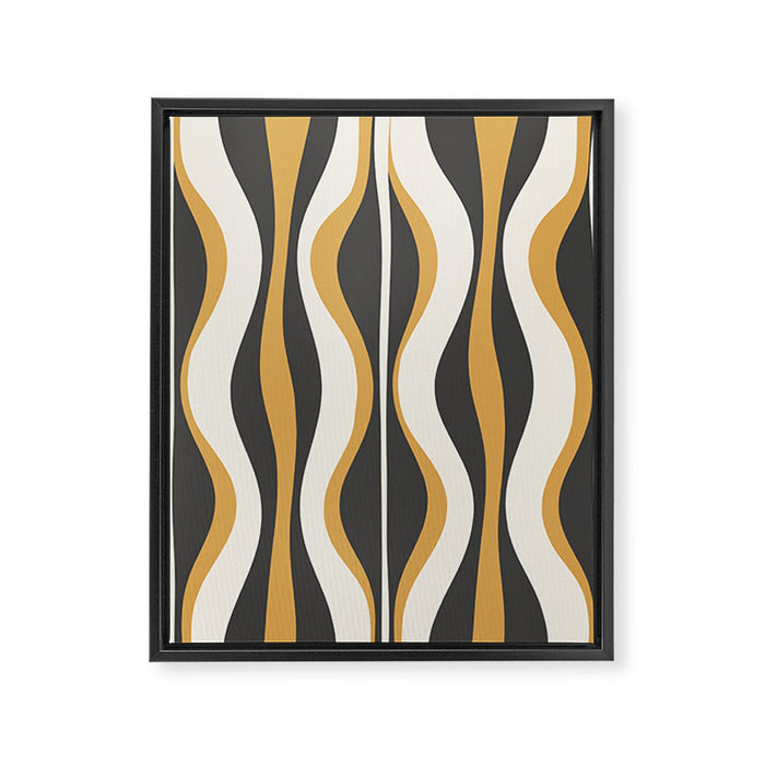 Hourglass Abstract Mid-century Modern Pattern in Charcoal Grey, Muted Mustard Gold, and Cream  Framed Canvas Print Gallery Image 1