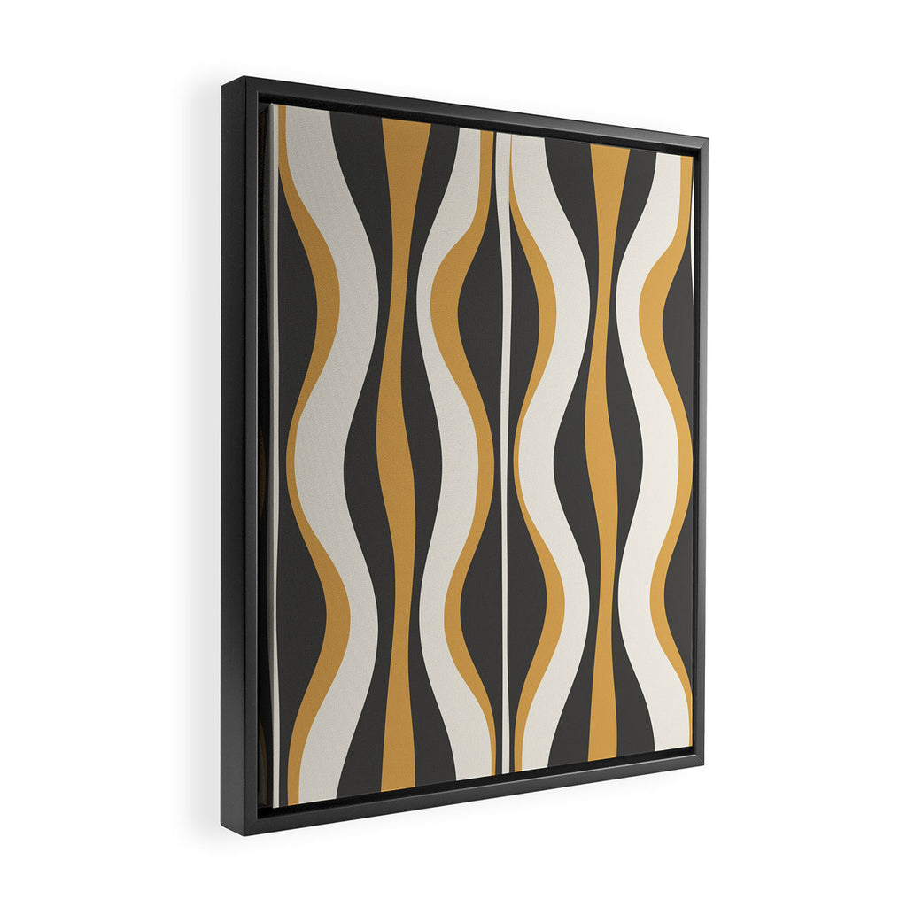 Hourglass Abstract Mid-century Modern Pattern in Charcoal Grey, Muted Mustard Gold, and Cream  Framed Canvas Print Gallery Image 2
