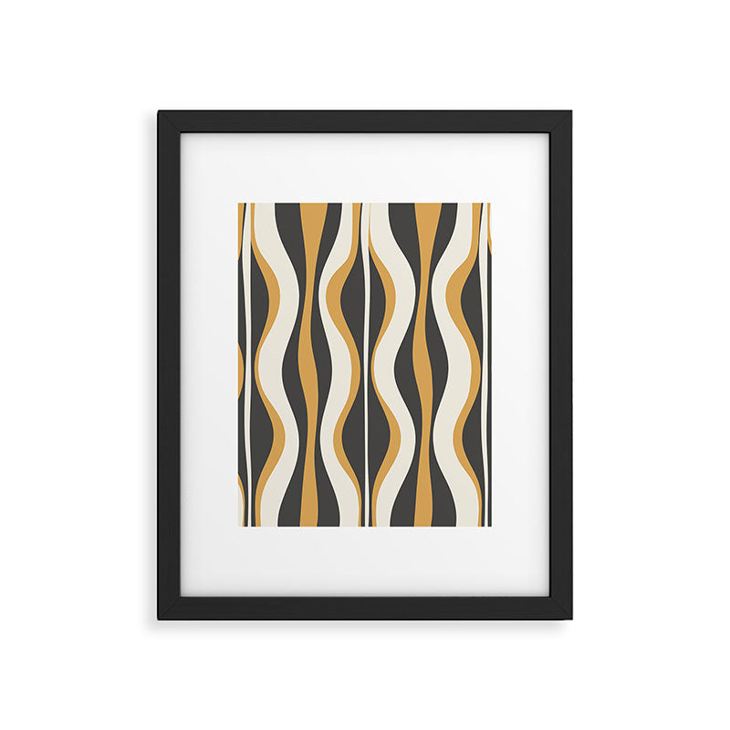 Hourglass Abstract Mid-century Modern Pattern in Charcoal Grey, Muted Mustard Gold, and Cream  Framed Art Print Gallery Image 4