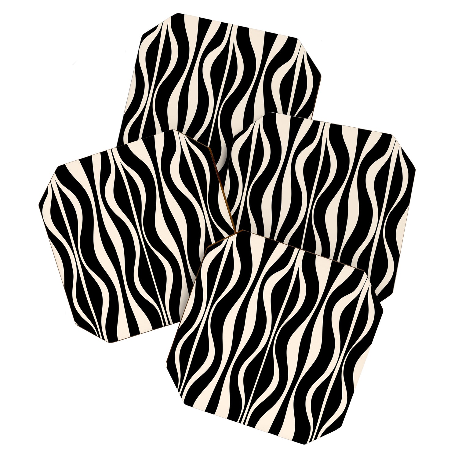 Hourglass Abstract Retro Midcentury Modern Pattern in Black and Almond Cream Coaster Gallery Image 1