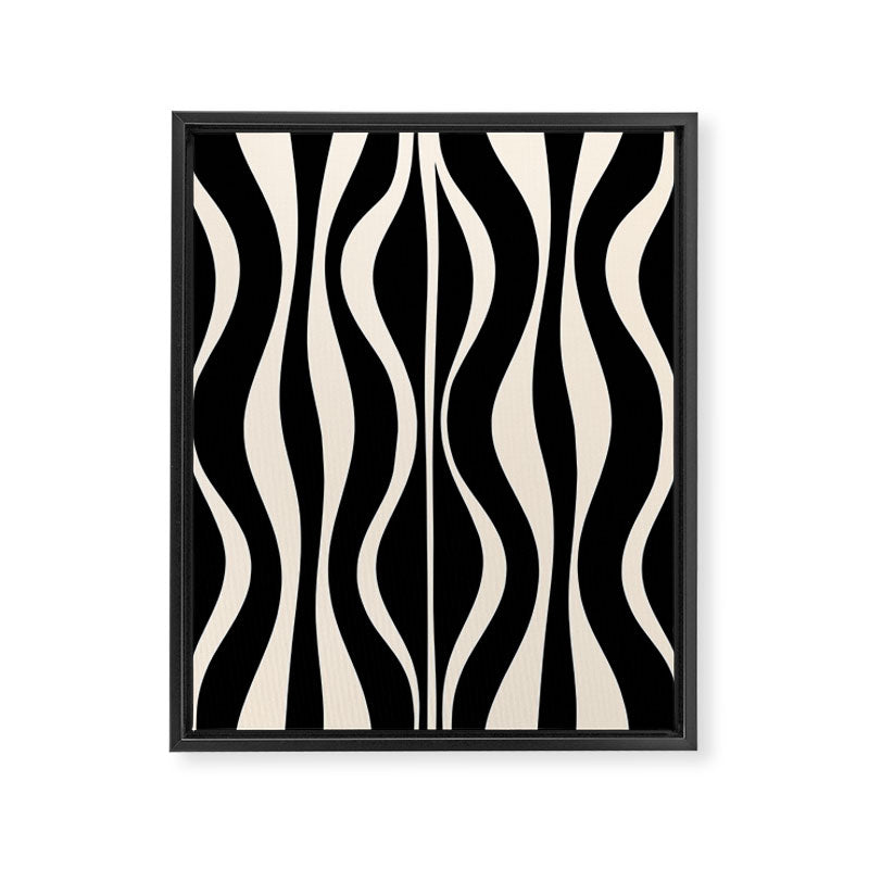 Hourglass Abstract Retro Midcentury Modern Pattern in Black and Almond Cream Framed Canvas Print Gallery Image 6