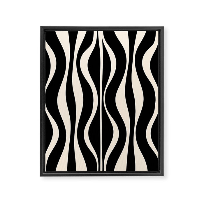 Hourglass Abstract Retro Midcentury Modern Pattern in Black and Almond Cream Framed Canvas Print Gallery Image 1