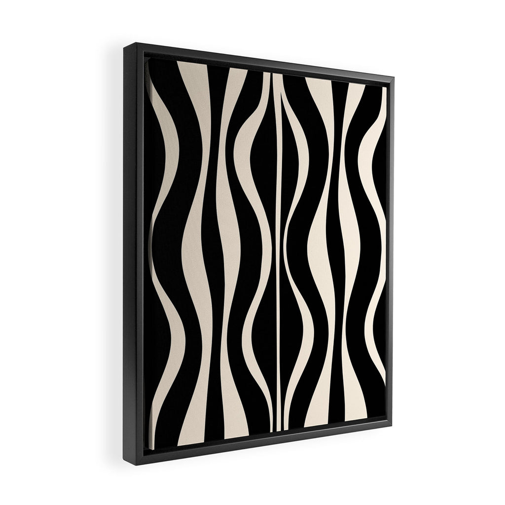 Hourglass Abstract Retro Midcentury Modern Pattern in Black and Almond Cream Framed Canvas Print Gallery Image 2