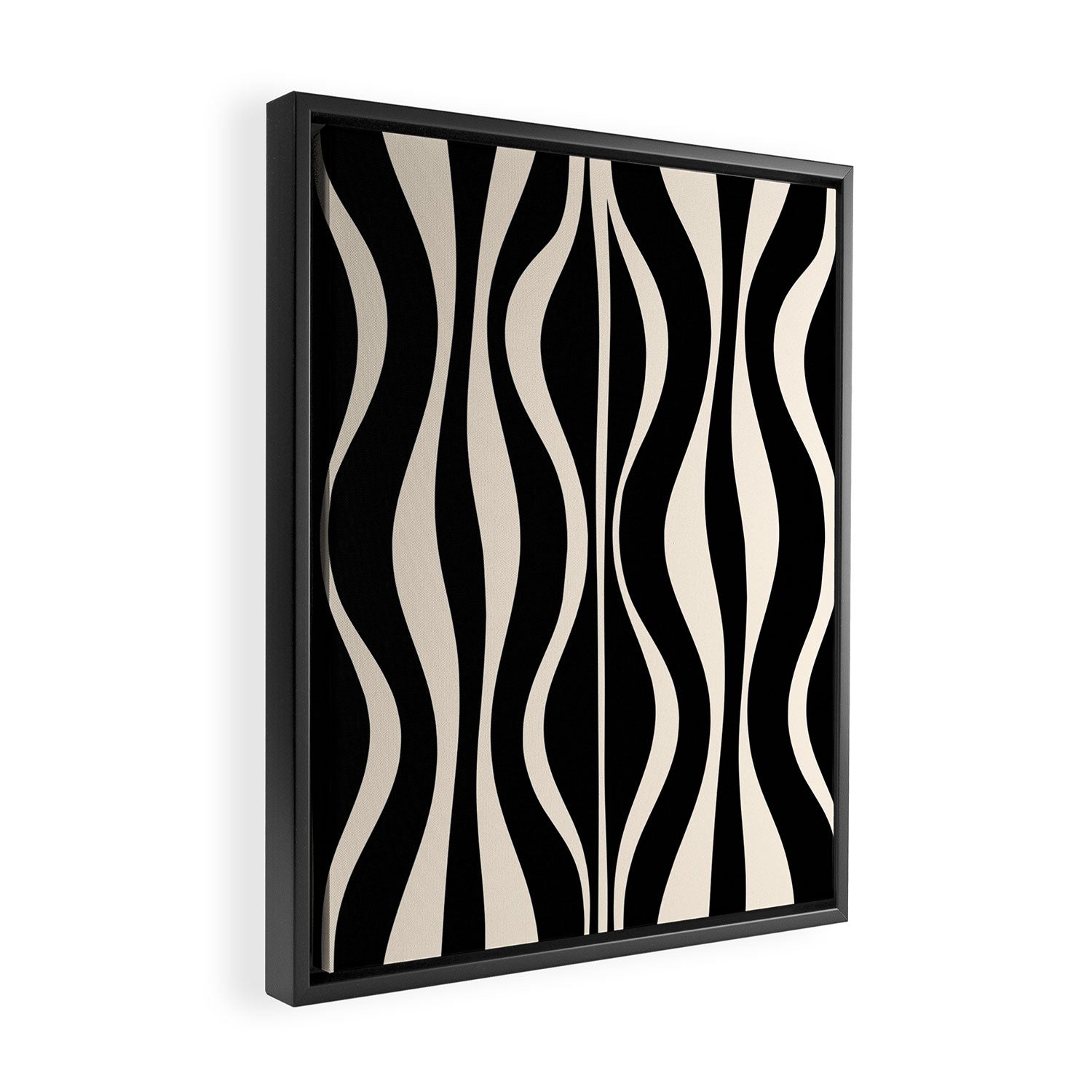 Hourglass Abstract Retro Midcentury Modern Pattern in Black and Almond Cream Framed Canvas Print Gallery Image 2