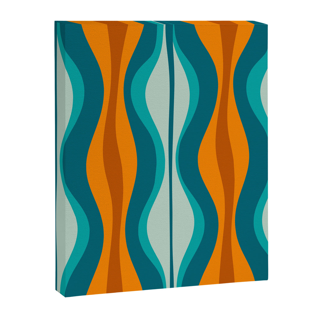 Hourglass Mid Century Modern Abstract Pattern in Turquoise, Aqua, Orange, and Rust Canvas Print Gallery Image 6